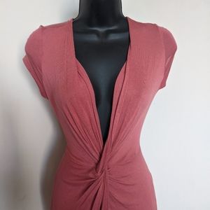 Mauve Plunge Neck Twist Front Midi Dress